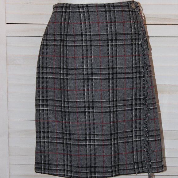 Vintage Sag Harbor Blanket Wrap Wool Blend Gray Plaid Pencil with Frayed Edges - Picture 4 of 7